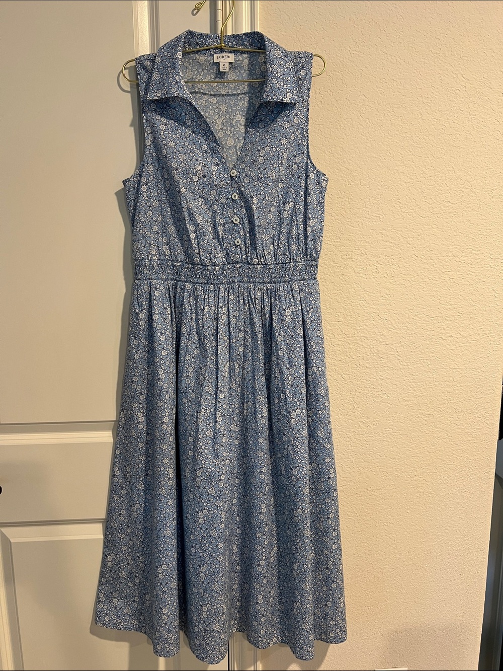 J. Crew Blue Floral Sleeveless Shirtdress
